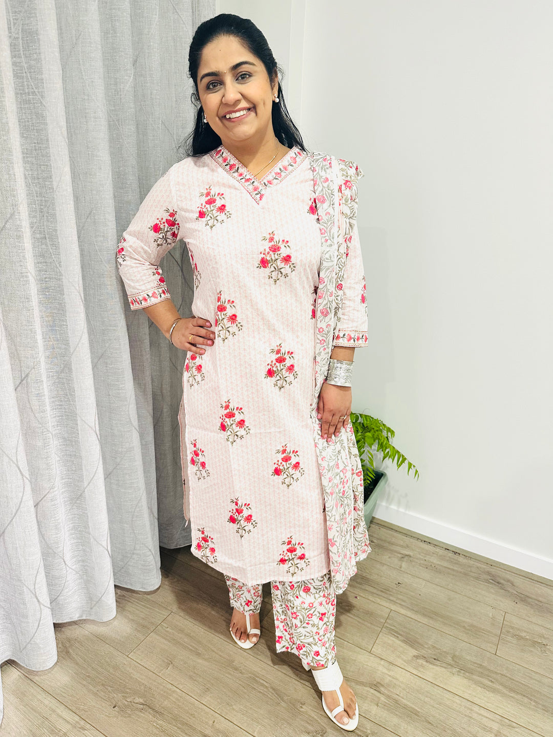Coral Petal Cotton Pant Set