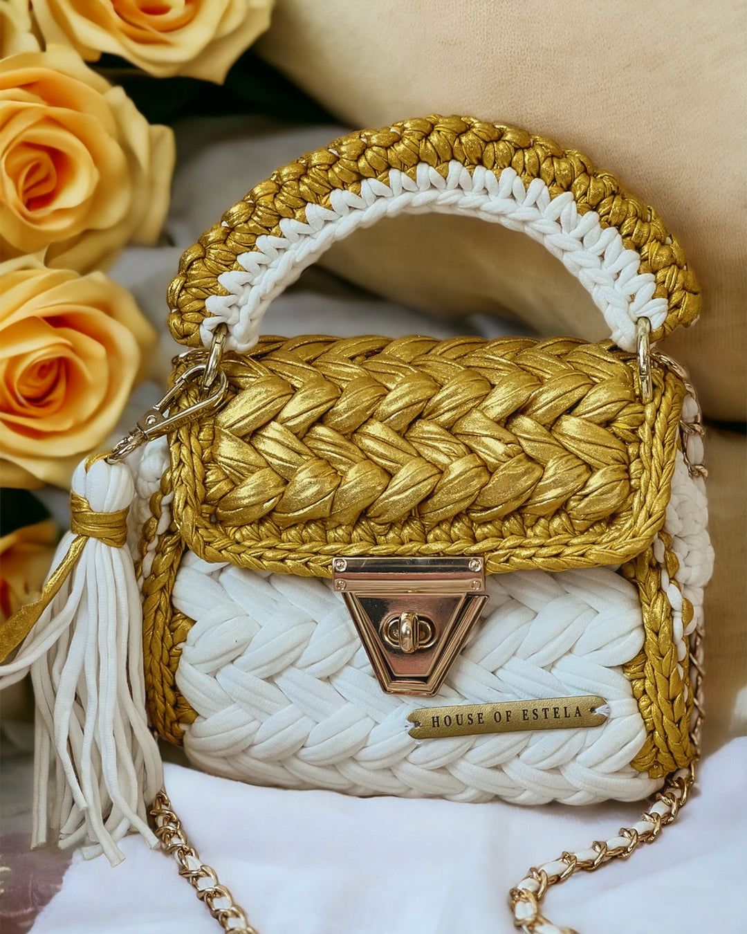 White Half Metallic Crochet Bag