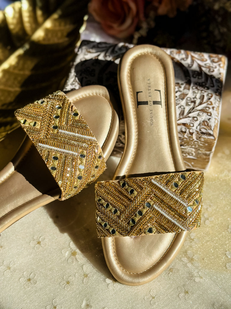 Sparkle Golden Sandal Flats  House of Estela