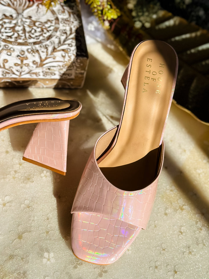 Holographic Pink Triangle Mule Heels