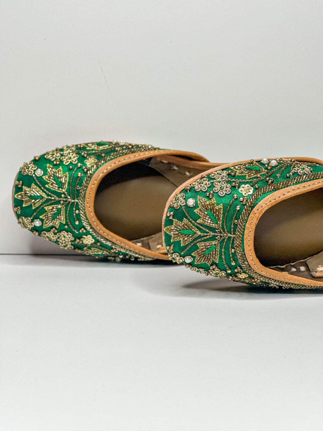 Bagh Green Punjabi Jutti — Dabka & Cutdana Embroidered Flats