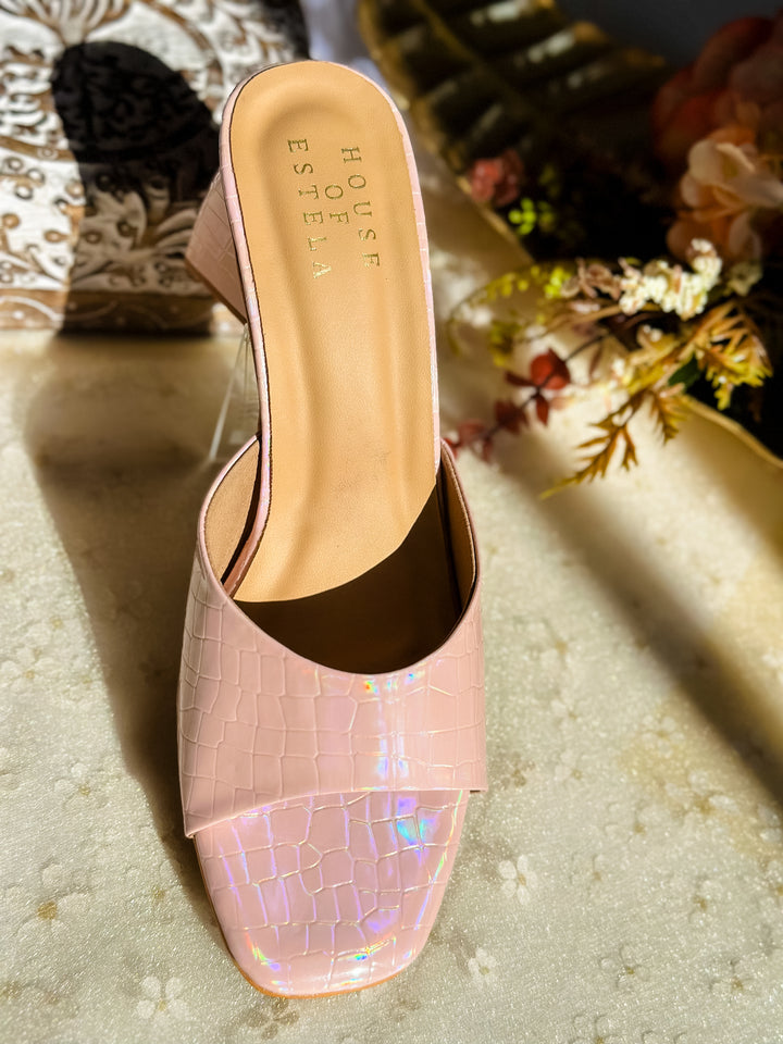 Holographic Pink Triangle Mule Heels