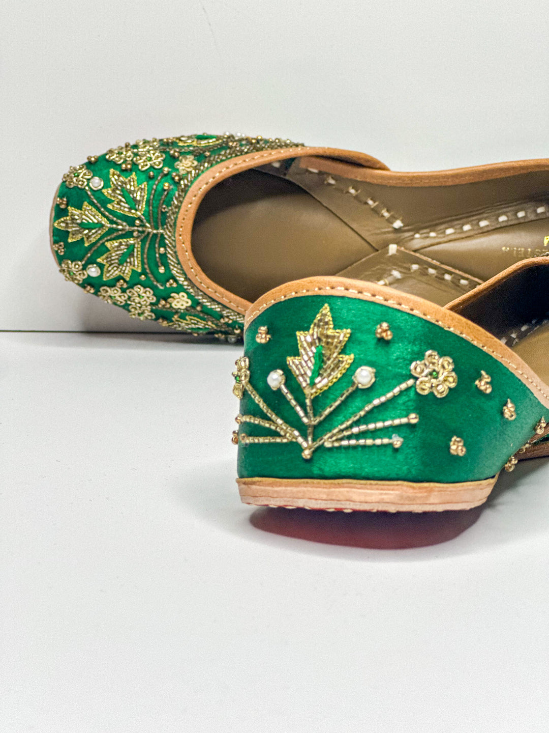 Bagh Green Punjabi Jutti — Dabka & Cutdana Embroidered Flats