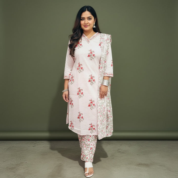 Coral Petal Cotton Pant Set