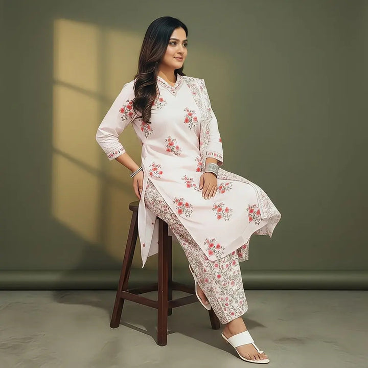 Coral Petal Cotton Pant Set