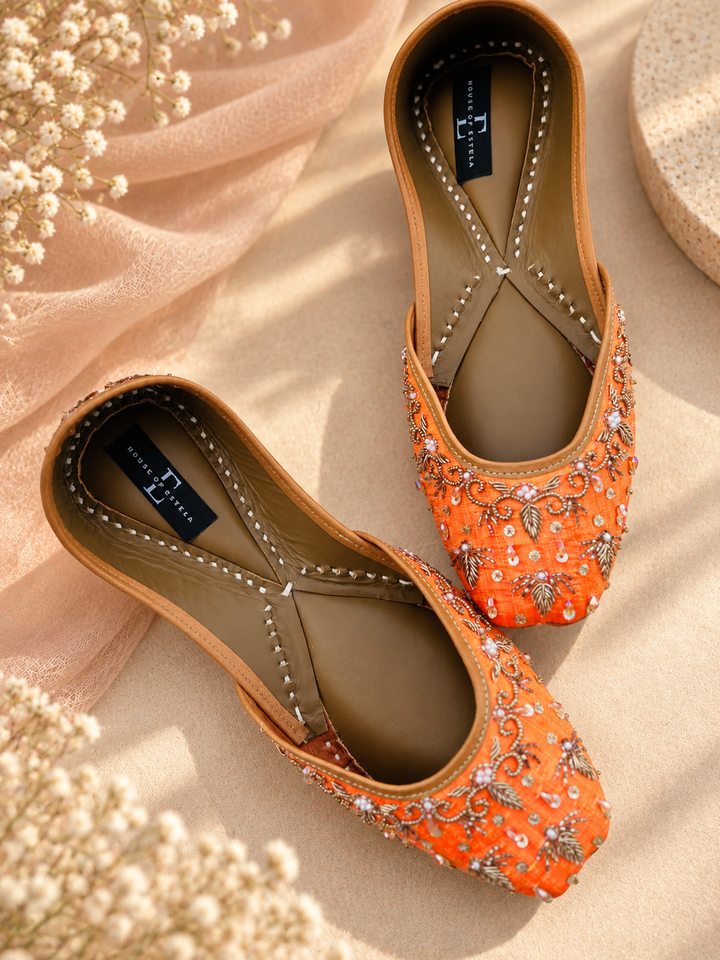 Folk Orange Jutti Flats