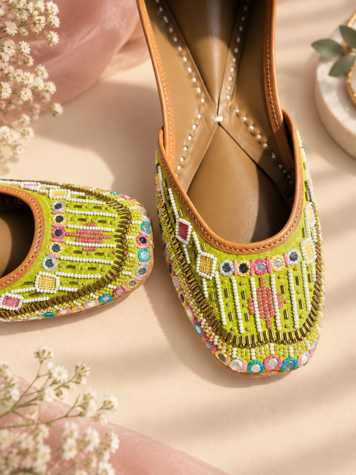 Lime Green Mirror Jutti