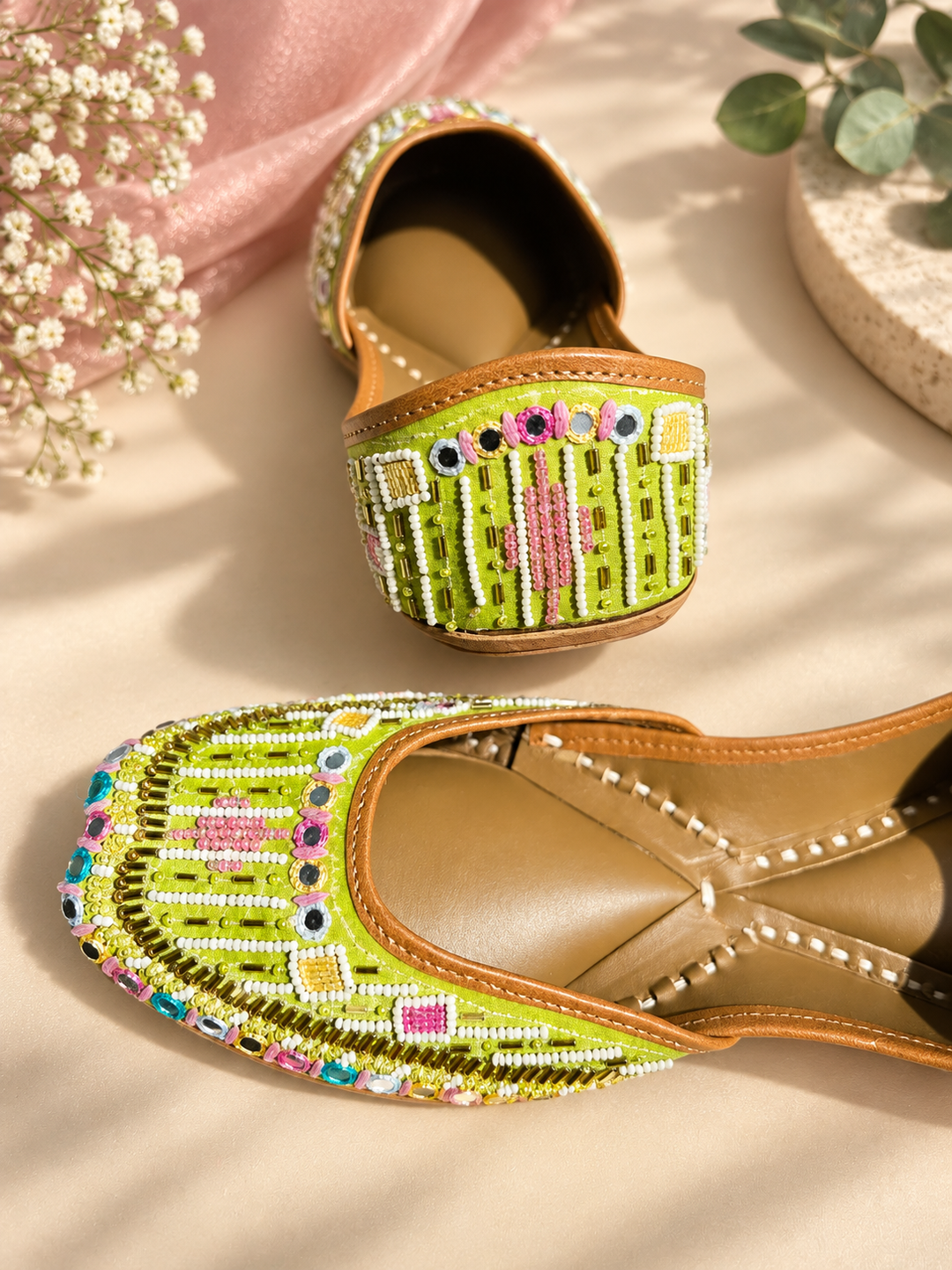Lime Green Mirror Jutti